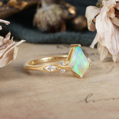 4 Prong Kite Cut 2 Carat Natural Opal Bridal Ring Nature Inspired Leaf Engagement Ring