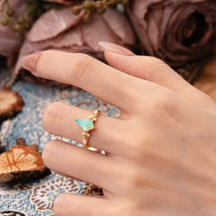 4 Prong Kite Cut 2 Carat Opal Bridal Ring Nature Inspired Leaf Engagement Ring