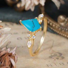 4 Prong Kite Cut 2 Carat Natural Turquoise Bridal Ring Nature Inspired Leaf Engagement Ring