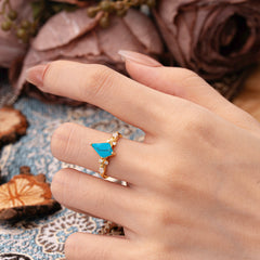 4 Prong Kite Cut 2 Carat Turquoise Bridal Ring Nature Inspired Leaf Engagement Ring
