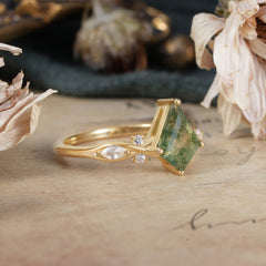 4 Prong Kite Cut 2 Carat Natural Moss Agate Bridal Ring Nature Inspired Leaf Engagement Ring