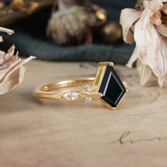 4 Prong Kite Cut 2 Carat Black Onyx Bridal Ring Nature Inspired Leaf Engagement Ring