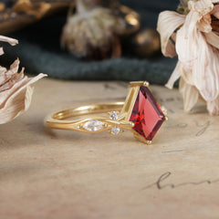 4 Prong Kite Cut 2 Carat Natural Garnet Bridal Ring Nature Inspired Leaf Engagement Ring