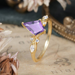 4 Prong Kite Cut 2 Carat Natural Amethyst Bridal Ring Nature Inspired Leaf Engagement Ring