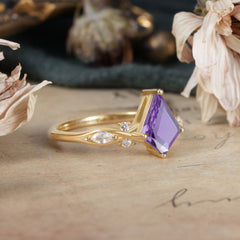 4 Prong Kite Cut 2 Carat Natural Amethyst Bridal Ring Nature Inspired Leaf Engagement Ring