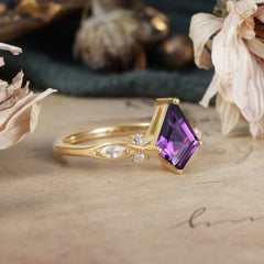 4 Prong Kite Cut 2 Carat Natural Amethyst Bridal Ring Nature Inspired Leaf Engagement Ring