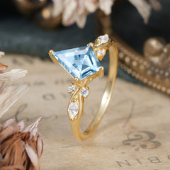 4 Prong Kite Cut 2 Carat Natural Aquamarine Bridal Ring Nature Inspired Leaf Engagement Ring