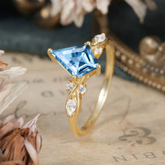 4 Prong Kite Cut 2 Carat Aquamarine Bridal Ring Nature Inspired Leaf Engagement Ring