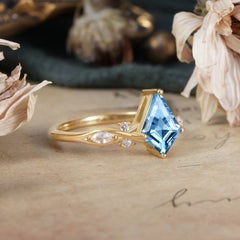 4 Prong Kite Cut 2 Carat Aquamarine Bridal Ring Nature Inspired Leaf Engagement Ring