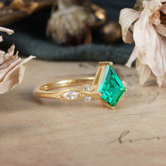 4 Prong Kite Cut 2 Carat Natural Emerald Bridal Ring Nature Inspired Leaf Engagement Ring