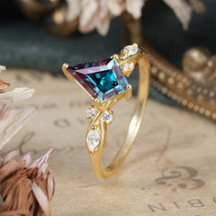 4 Prong Kite Cut 2 Carat Natural Alexandrite Bridal Ring Nature Inspired Leaf Engagement Ring