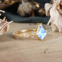 4 Prong Kite Cut 2 Carat Natural Moonstone Bridal Ring Nature Inspired Leaf Engagement Ring