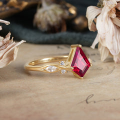 4 Prong Kite Cut 2 Carat Natural Ruby Bridal Ring Nature Inspired Leaf Engagement Ring