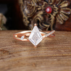 Kite Cut 2 Carat Moissanite Promise Ring Nature Inspired Twisted Leaf Ring