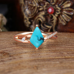 4 Prong Kite Cut 2 Carat Natural Turquoise Promise Ring Nature Inspired Twisted Leaf Ring