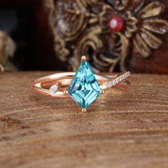 4 Prong Kite Cut 2 Carat Natural Aquamarine Promise Ring Nature Inspired Twisted Leaf Ring