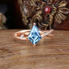 4 Prong Kite Cut 2 Carat Aquamarine Promise Ring Nature Inspired Twisted Leaf Ring