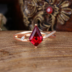 4 Prong Kite Cut 2 Carat Natural Ruby Promise Ring Nature Inspired Twisted Leaf Ring