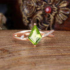 4 Prong Kite Cut 2 Carat Peridot Promise Ring Nature Inspired Twisted Leaf Ring