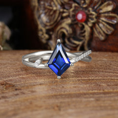 4 Prong Kite Cut 2 Carat Sapphire Promise Ring Nature Inspired Twisted Leaf Ring