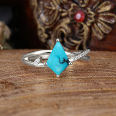 4 Prong Kite Cut 2 Carat Natural Turquoise Promise Ring Nature Inspired Twisted Leaf Ring