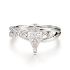 Kite Cut 2 Carat Moissanite Promise Ring Nature Inspired Twisted Leaf Ring