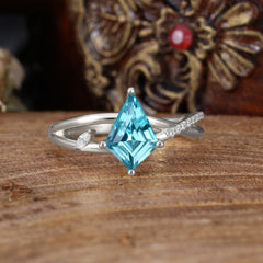 4 Prong Kite Cut 2 Carat Natural Aquamarine Promise Ring Nature Inspired Twisted Leaf Ring