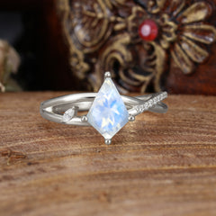 4 Prong Kite Cut 2 Carat Moonstone Promise Ring Nature Inspired Twisted Leaf Ring