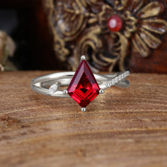 4 Prong Kite Cut 2 Carat Natural Ruby Promise Ring Nature Inspired Twisted Leaf Ring