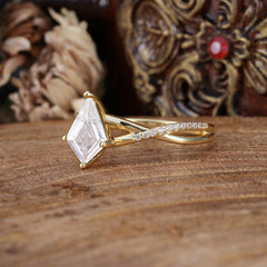 Kite Cut 2 Carat Moissanite Promise Ring Nature Inspired Twisted Leaf Ring