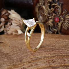 Kite Cut 2 Carat Moissanite Promise Ring Nature Inspired Twisted Leaf Ring