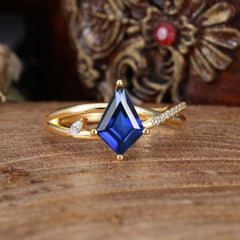 4 Prong Kite Cut 2 Carat Sapphire Promise Ring Nature Inspired Twisted Leaf Ring