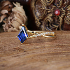 4 Prong Kite Cut 2 Carat Sapphire Promise Ring Nature Inspired Twisted Leaf Ring