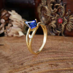 4 Prong Kite Cut 2 Carat Sapphire Promise Ring Nature Inspired Twisted Leaf Ring