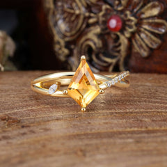4 Prong Kite Cut 2 Carat Citrine Promise Ring Nature Inspired Twisted Leaf Ring