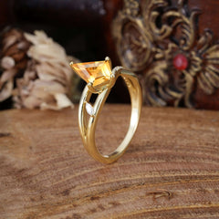 4 Prong Kite Cut 2 Carat Citrine Promise Ring Nature Inspired Twisted Leaf Ring
