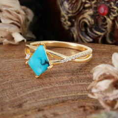 4 Prong Kite Cut 2 Carat Natural Turquoise Promise Ring Nature Inspired Twisted Leaf Ring