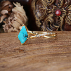 4 Prong Kite Cut 2 Carat Natural Turquoise Promise Ring Nature Inspired Twisted Leaf Ring