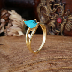 4 Prong Kite Cut 2 Carat Natural Turquoise Promise Ring Nature Inspired Twisted Leaf Ring