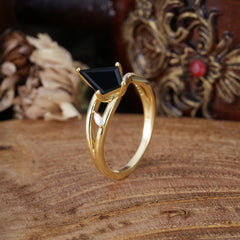 4 Prong Kite Cut 2 Carat Black Onyx Promise Ring Nature Inspired Twisted Leaf Ring