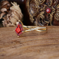 4 Prong Kite Cut 2 Carat Natural Garnet Promise Ring Nature Inspired Twisted Leaf Ring