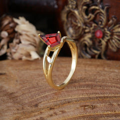 4 Prong Kite Cut 2 Carat Natural Garnet Promise Ring Nature Inspired Twisted Leaf Ring