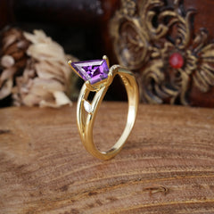 4 Prong Kite Cut 2 Carat Amethyst Promise Ring Nature Inspired Twisted Leaf Ring
