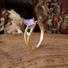 4 Prong Kite Cut 2 Carat Amethyst Promise Ring Nature Inspired Twisted Leaf Ring