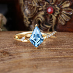 4 Prong Kite Cut 2 Carat Aquamarine Promise Ring Nature Inspired Twisted Leaf Ring