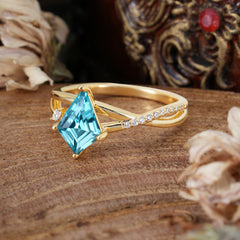 4 Prong Kite Cut 2 Carat Natural Aquamarine Promise Ring Nature Inspired Twisted Leaf Ring