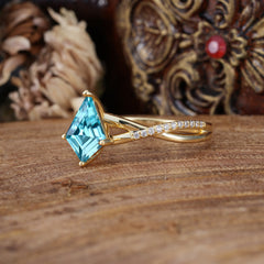 4 Prong Kite Cut 2 Carat Natural Aquamarine Promise Ring Nature Inspired Twisted Leaf Ring