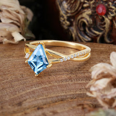 4 Prong Kite Cut 2 Carat Aquamarine Promise Ring Nature Inspired Twisted Leaf Ring