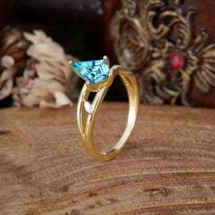4 Prong Kite Cut 2 Carat Natural Aquamarine Promise Ring Nature Inspired Twisted Leaf Ring
