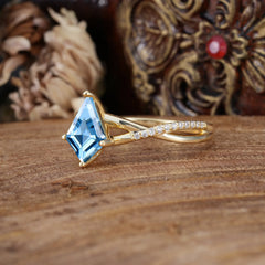 4 Prong Kite Cut 2 Carat Aquamarine Promise Ring Nature Inspired Twisted Leaf Ring